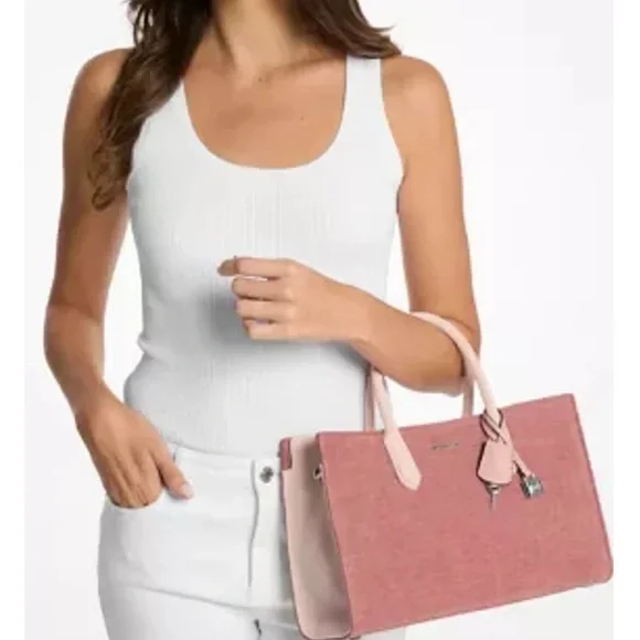 Michael Kors Scarlett Medium Denim Satchel Bag - Picture 2 of 16